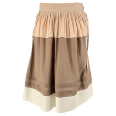 MARNI Size 2 Beige &  Brown Cotton Pleated A-Line Skirt