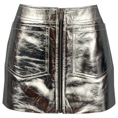 SAINT LAURENT 2022 Size 4 Silver Leather High Waist Mini Skirt
