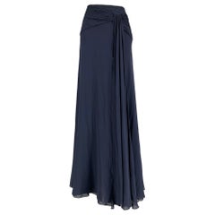 RALPH LAUREN Taille 6 Marine Silk Solid Slits Long Skirt