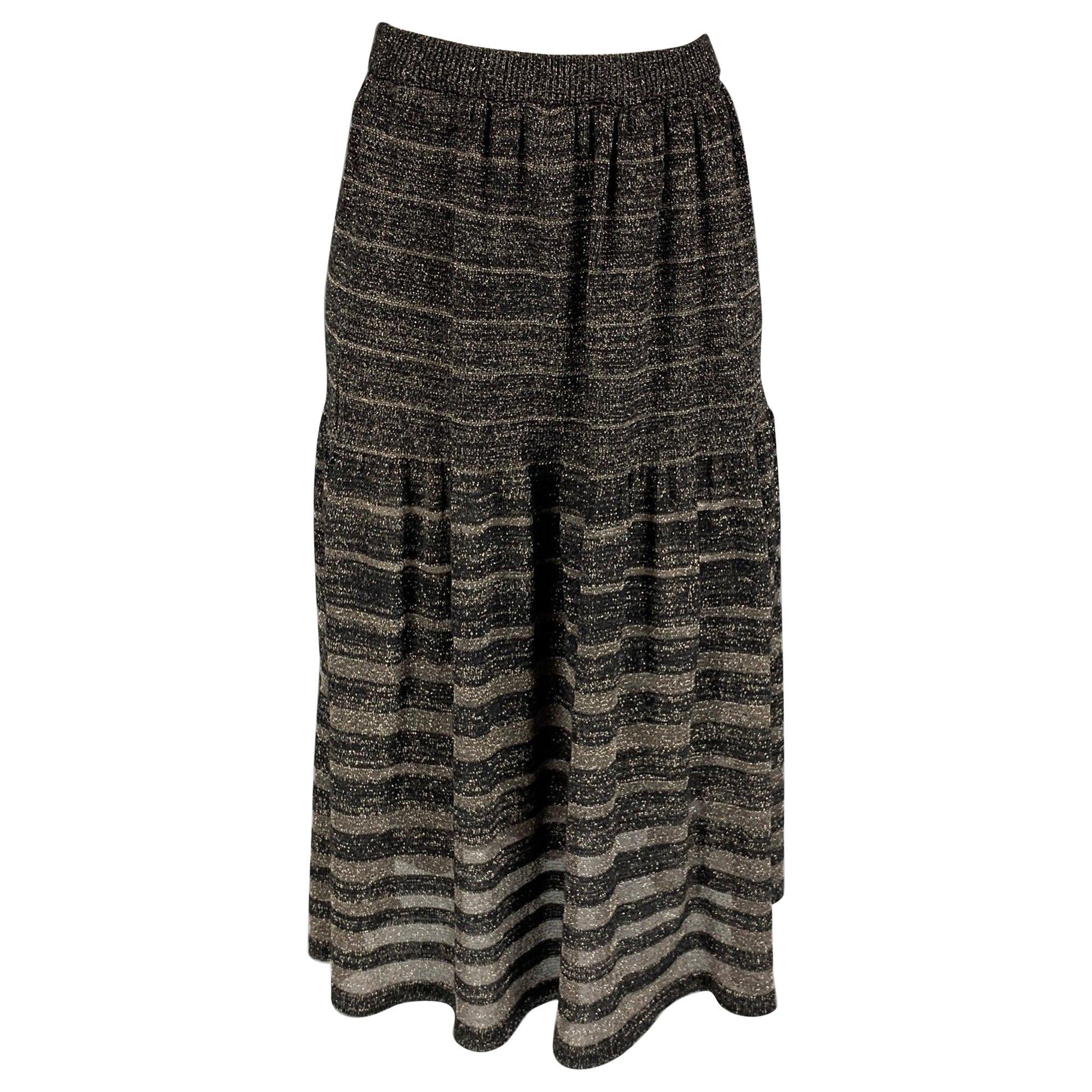 KENZO Size S Black Acrylic Blend Stripe Elastic Waistband Mid-Calf Skirt For Sale