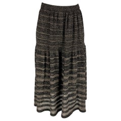 KENZO Size S Black Acrylic Blend Stripe Elastic Waistband Mid-Calf Skirt