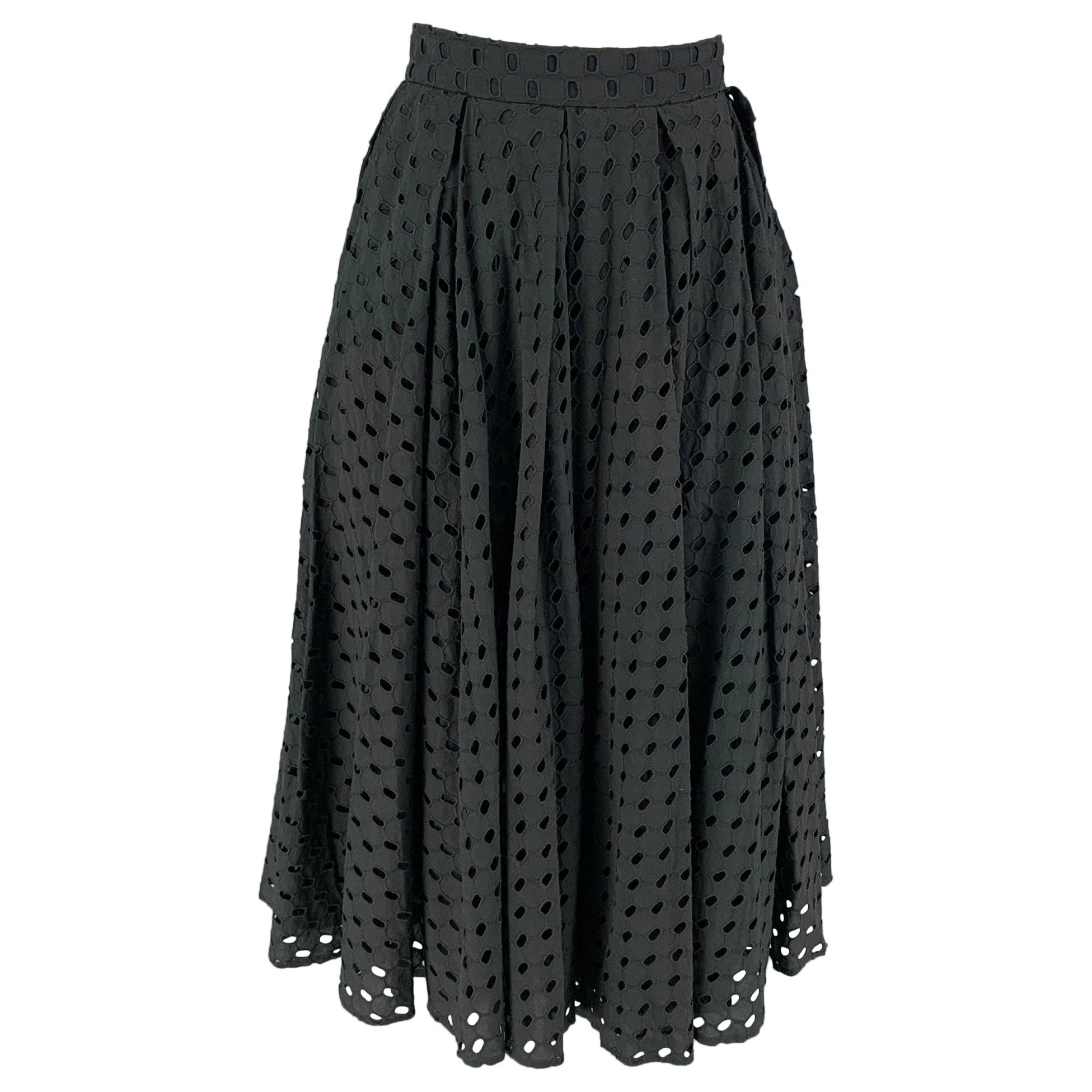MOSCHINO Size 8 Black Cotton Eyelet A-Line Skirt For Sale
