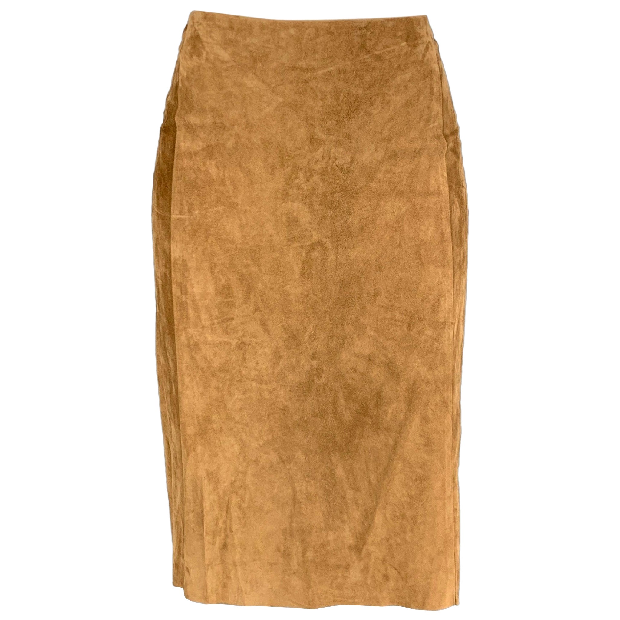 RALPH LAUREN Collection Size 6 Tan Suede  Pencil Below Knee Skirt For Sale