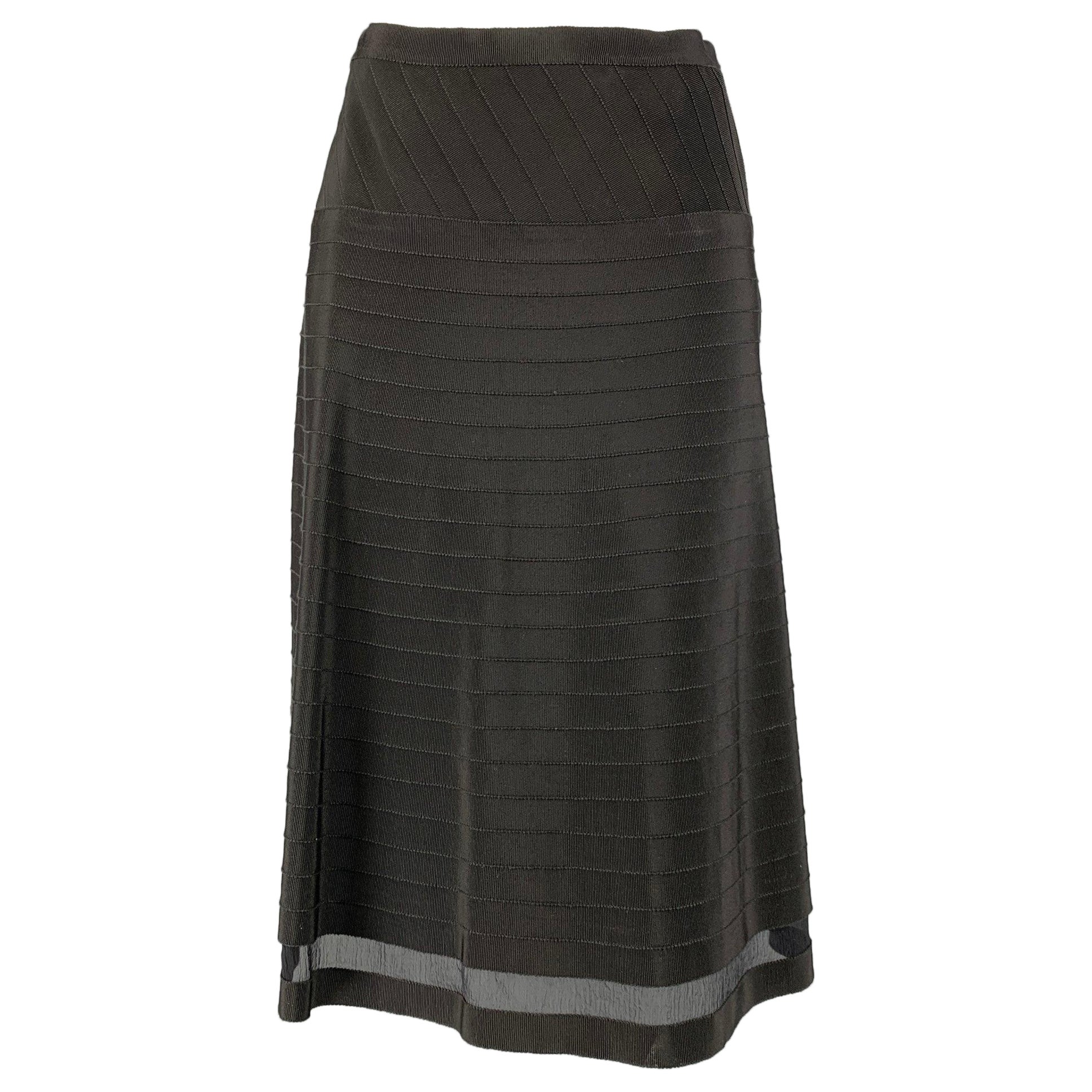 PRADA Size 2 Black Viscose &  Cotton Textured A-Line Skirt For Sale