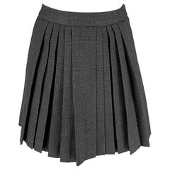 CELINE Size 4 Charcoal Plaid Wool Pleated Mini Skirt