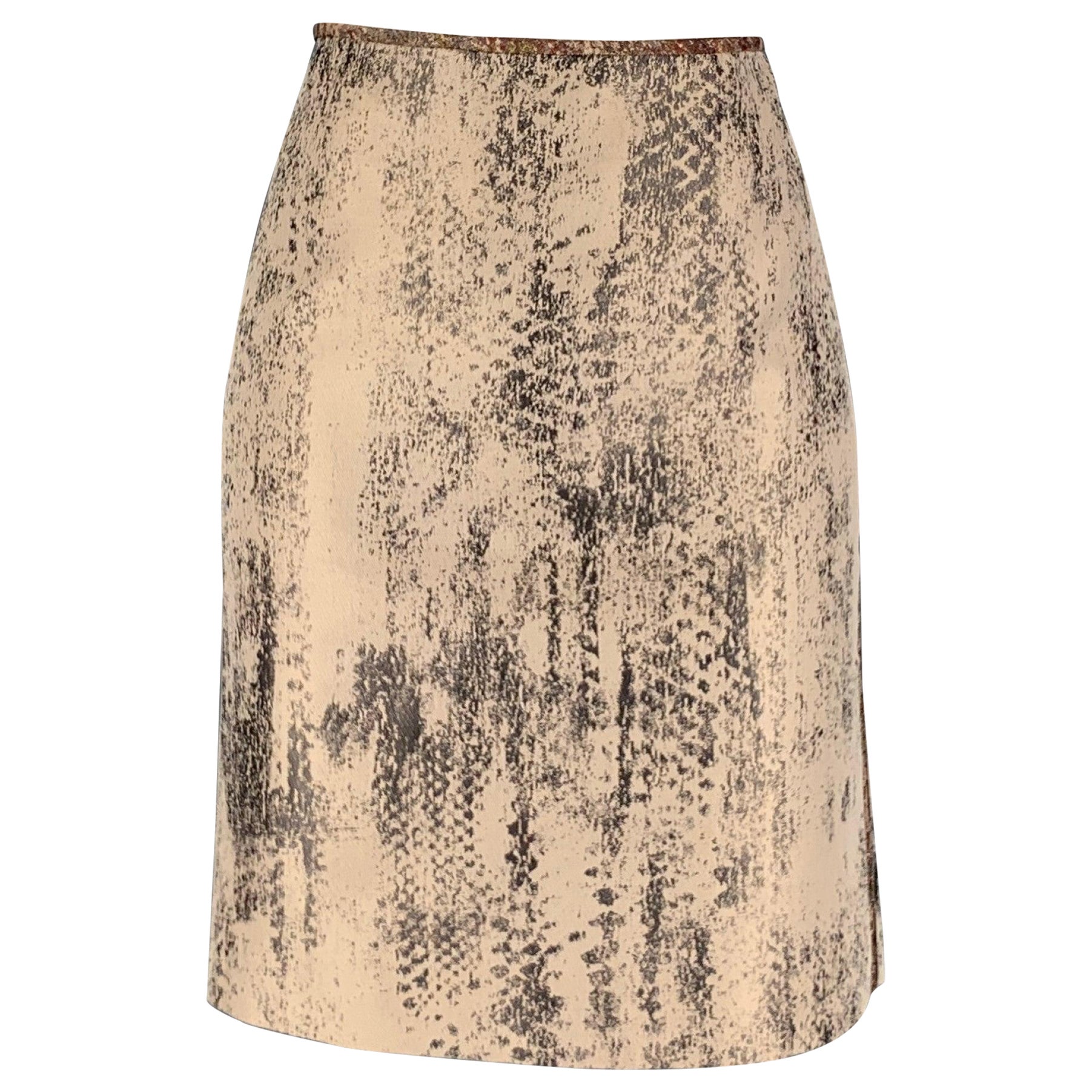 REED KRAKOFF Size 6 Pink & Silver Marbled Silk / Viscose Pencil Skirt For Sale