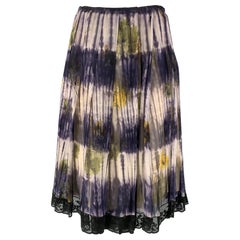 PRADA Size 4 Purple &  Cream Silk Floral Pleated Skirt