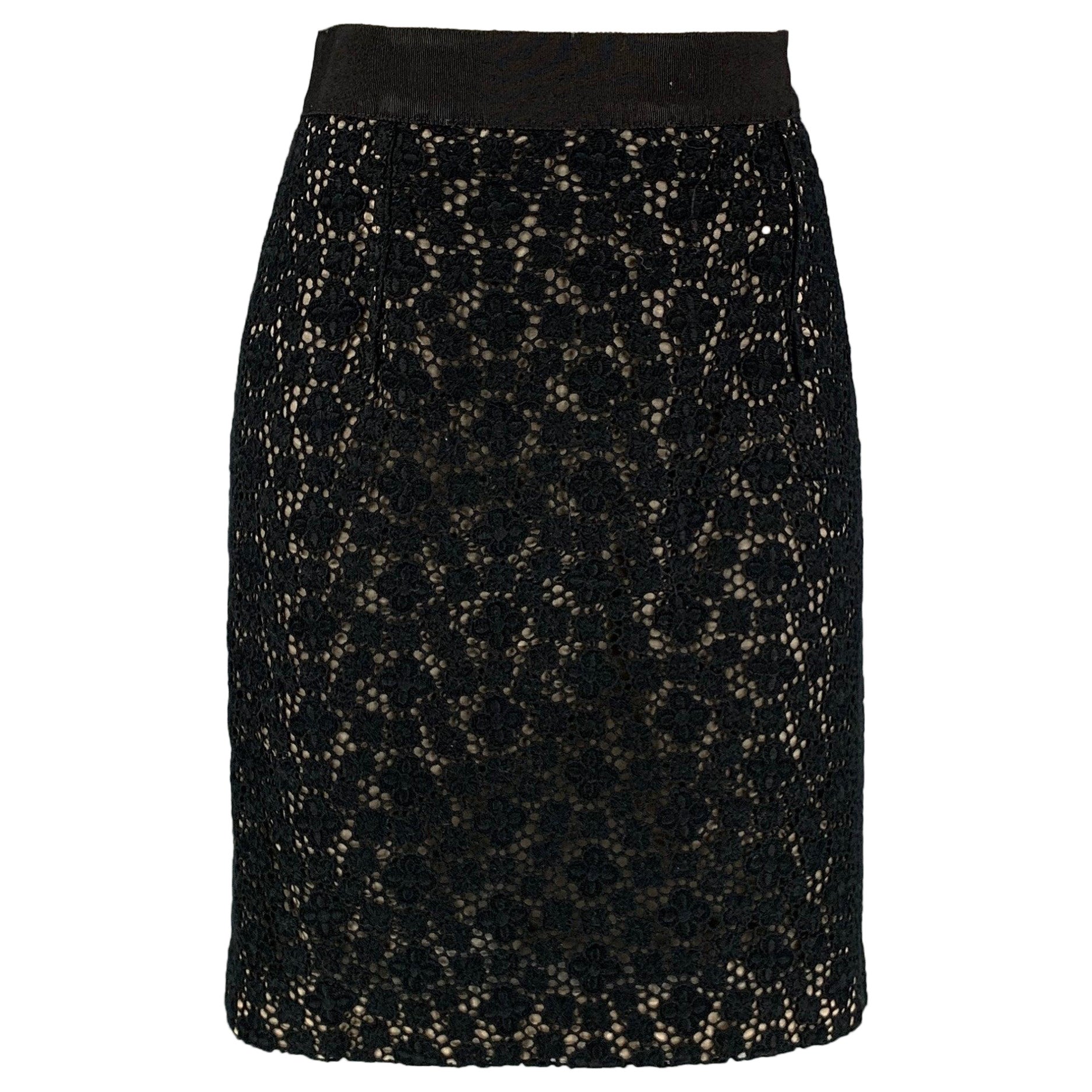 GIAMBATTISTA VALLI Size S Black Cotton Guipure Pencil Skirt For Sale