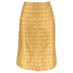 Used BURBERRY PRORSUM Spring 2006 Size 8 Gold Geomtric Silk Knee-Length Skirt