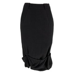 GIVENCHY Size 4 Black Wool Ruffled Pencil Mid-Calf Skirt
