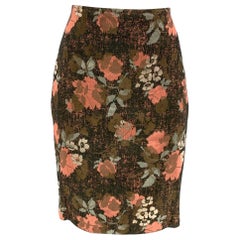 DRIES VAN NOTEN Size 6 Black Pink Green Silver Cotton Blend Floral Skirt