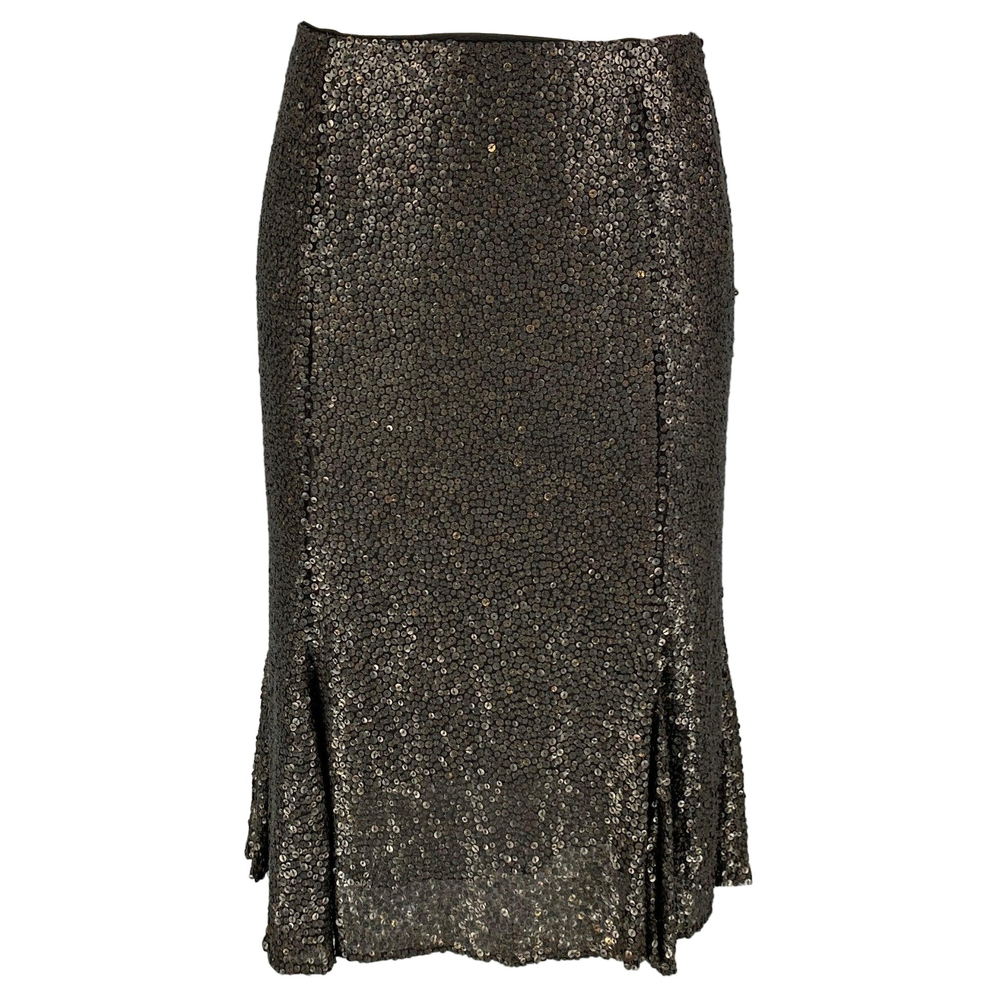 NAEEM KHAN Size 4 Black Charcoal Sequined Tulip Skirt For Sale