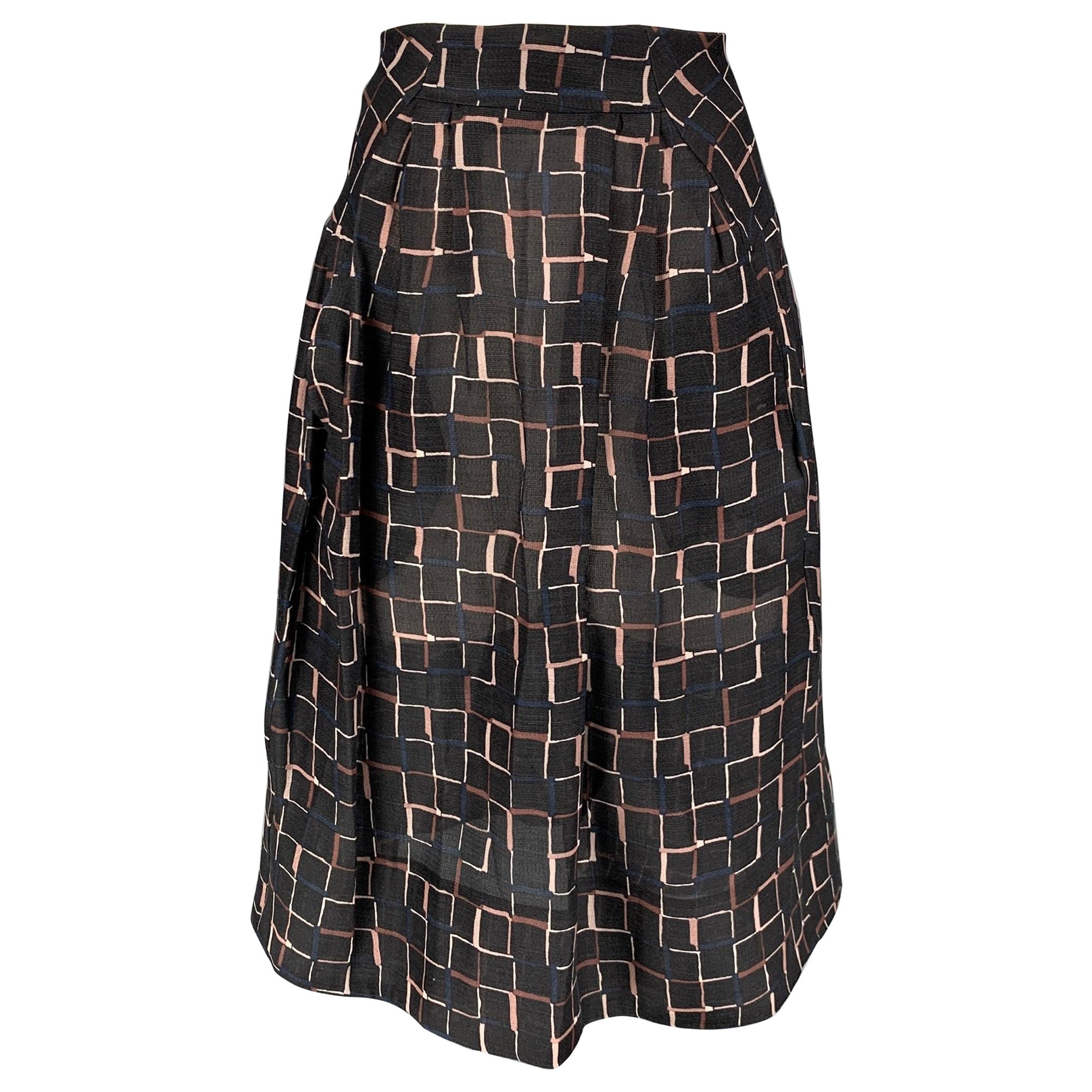 MARNI Size 6 Black Taupe Silk Wool Pleated Skirt For Sale