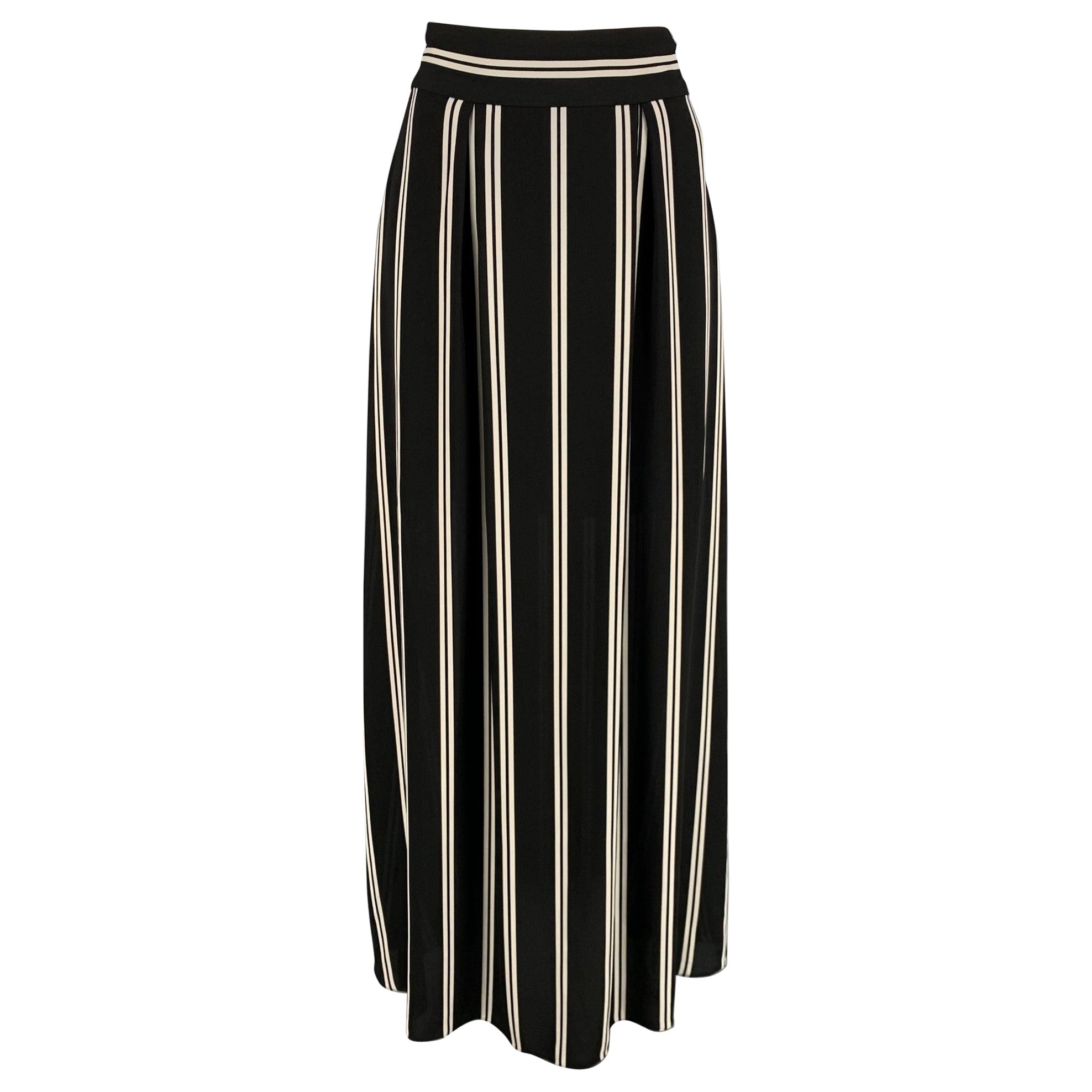 ALICE + OLIVIA Size 2 Black White Polyester Stripe Long Skirt For Sale