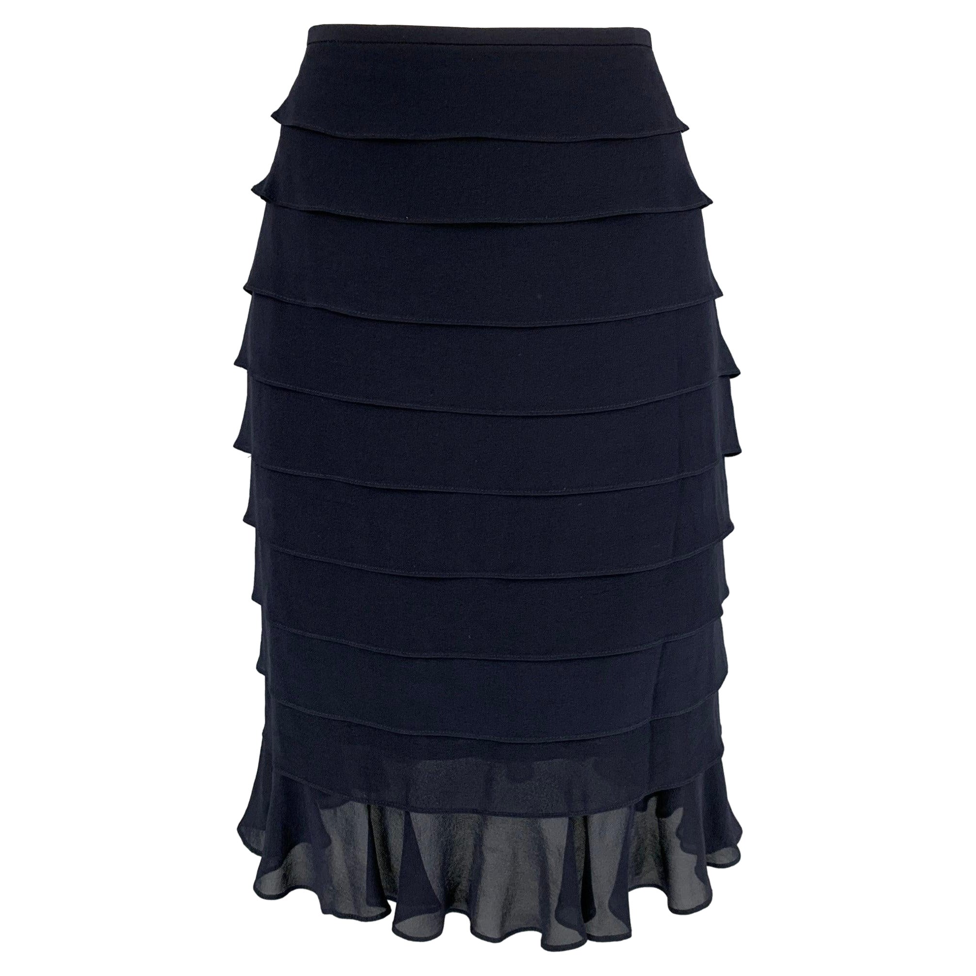 ESCADA Size 8 Navy Silk Layered Skirt For Sale