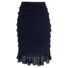 ESCADA Size 8 Navy Silk Layered Skirt