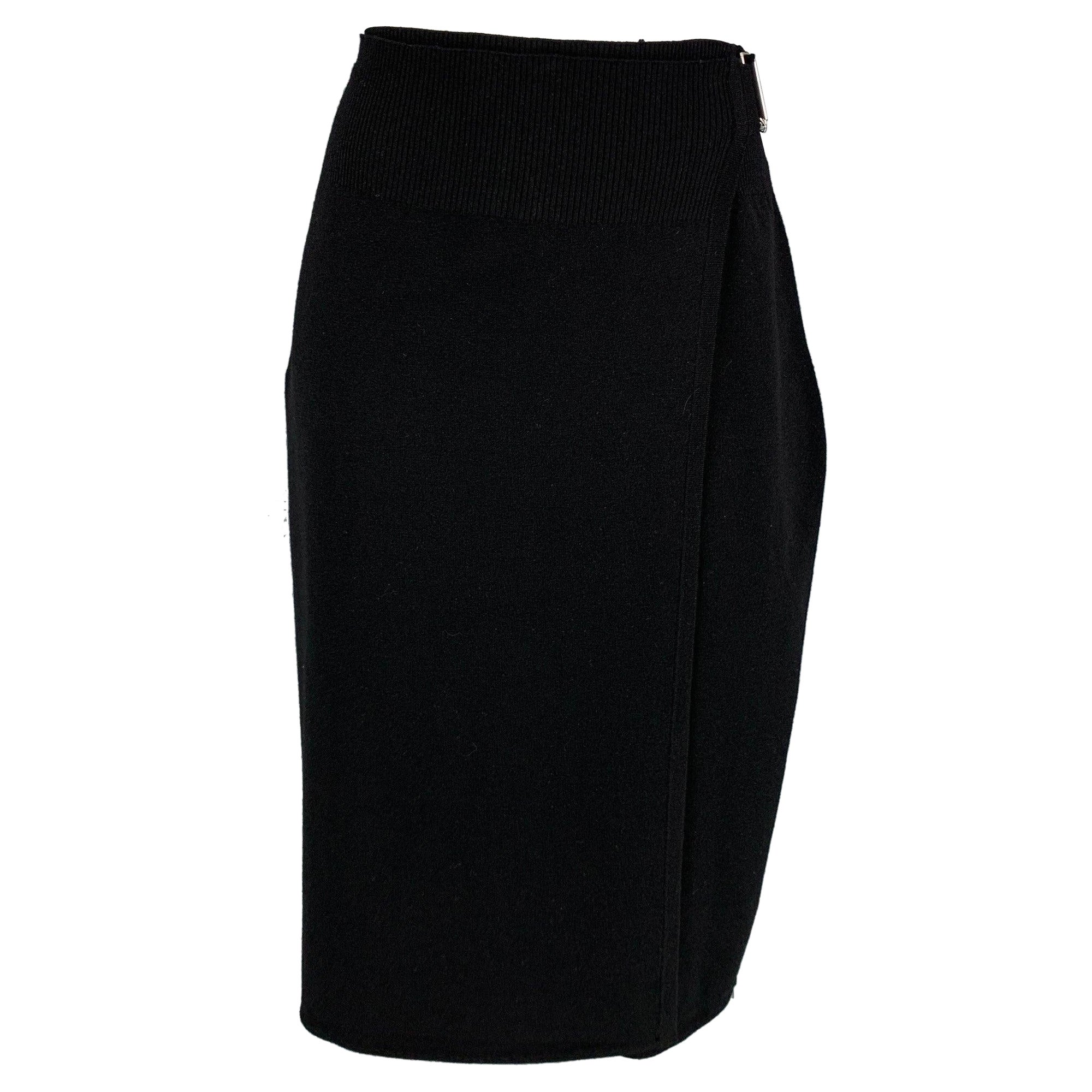 HELMUT LANG Size L Black Wool Open Front Skirt For Sale
