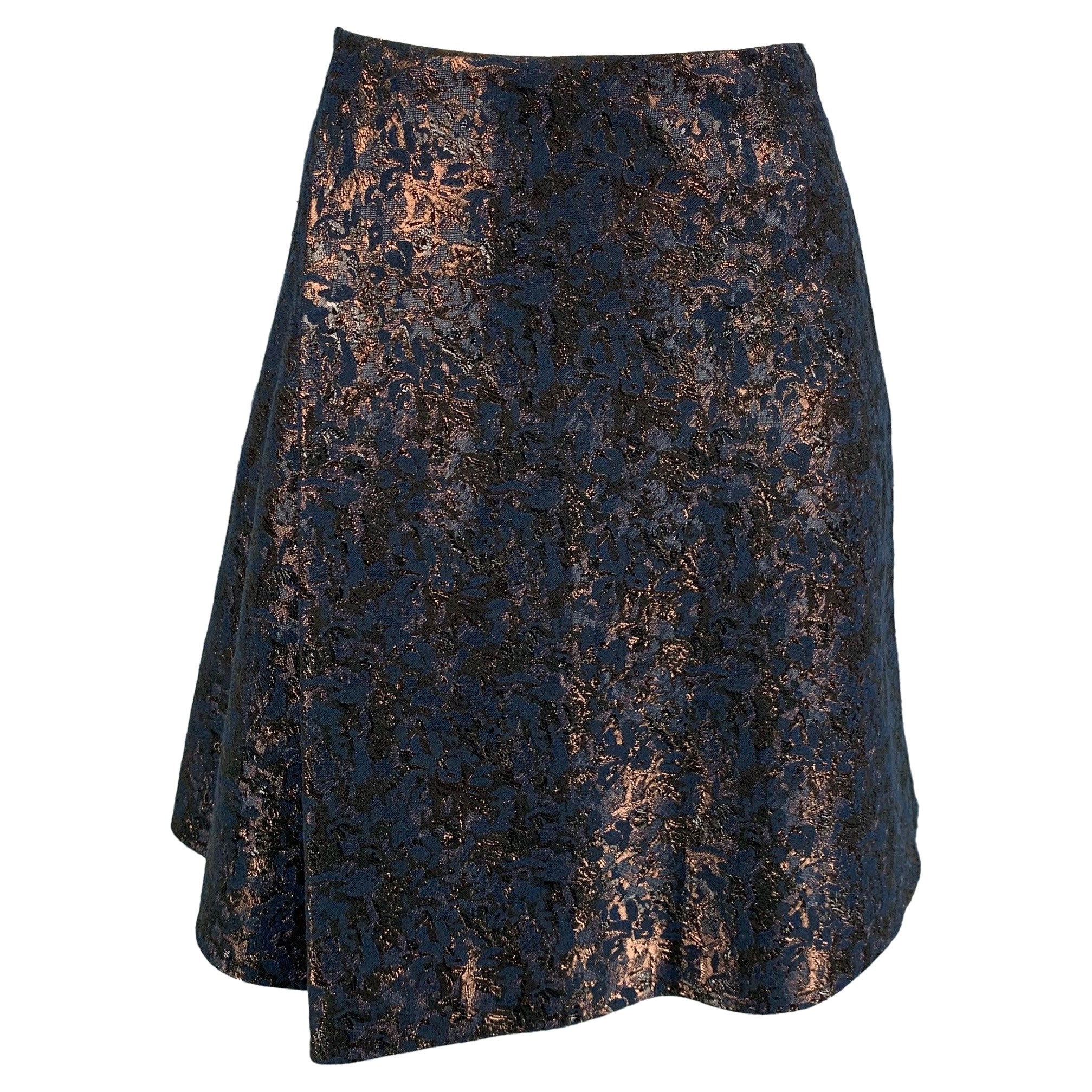 3.1 PHILLIP LIM Size 4 Navy Polyester Cotton Jacquard Wrap Skirt For Sale