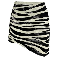 SAINT LAURENT Size 2 Cream Zebra Print Acetate Viscose Sequined Mini Skirt