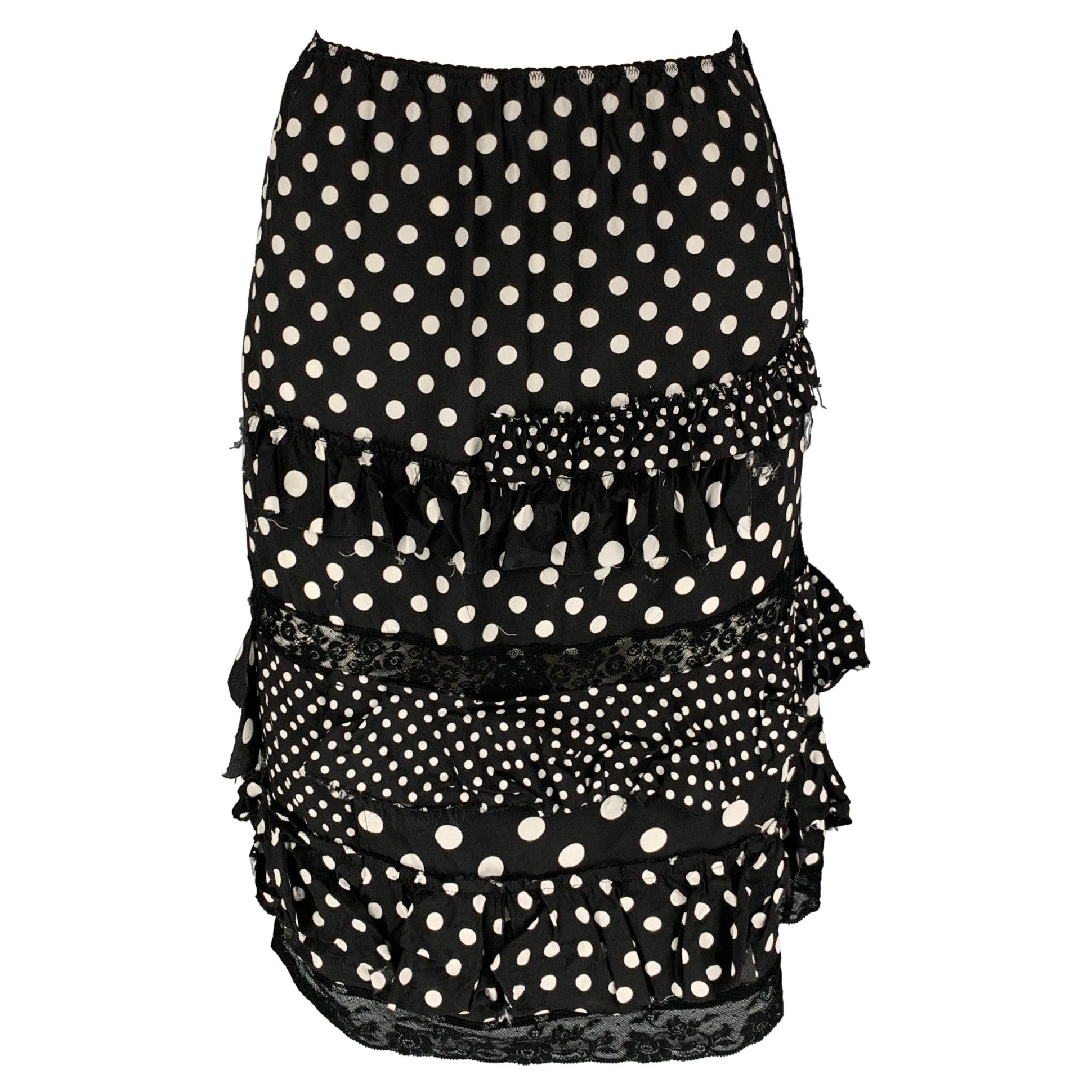MARC by MARC JACOBS Size 0 Black White Viscose Polka Dot Ruffle Skirt For Sale