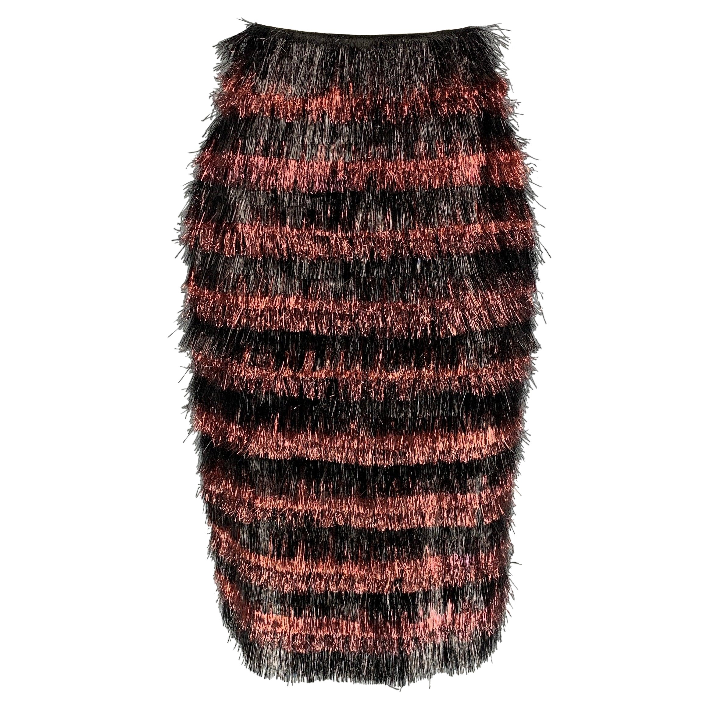BURBERRY PRORSUM Fall 2012 Size 6 Cherry & Black Polyamide / Silk Stripe Skirt For Sale