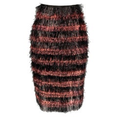 Used BURBERRY PRORSUM Fall 2012 Size 6 Cherry & Black Polyamide / Silk Stripe Skirt