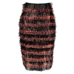 BURBERRY PRORSUM Fall 2012 Size 6 Cherry & Black Polyamide / Silk Stripe Skirt