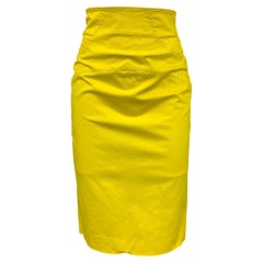 SALVATORE FERRAGAMO Size 2 Yellow Stitched Cotton Pencil Skirt