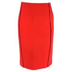 CALVIN KLEIN COLLECTION Size 0 Orange Wool Below Knee Pencil Skirt