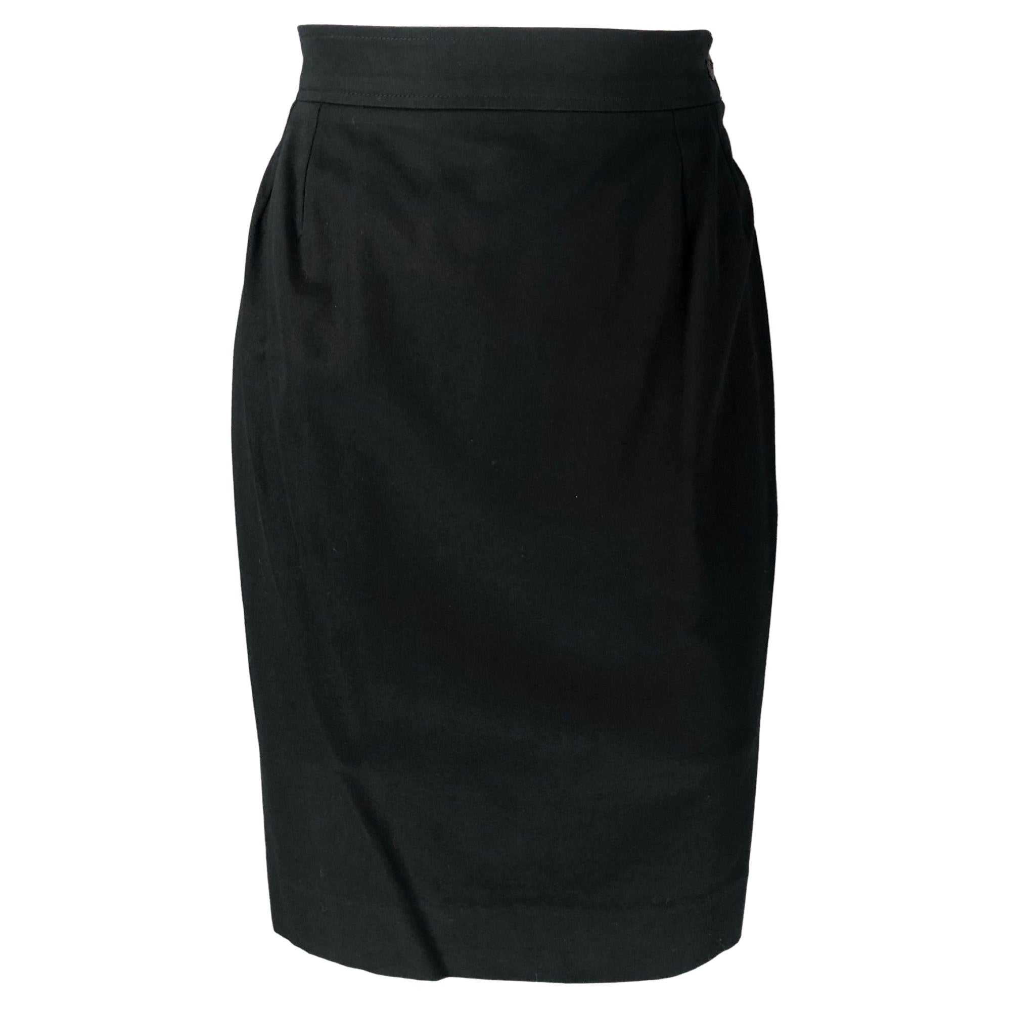 YVES SAINT LAURENT Size 8 Black Cotton Solid Pencil Below Knee Skirt For Sale