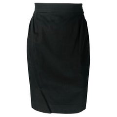 YVES SAINT LAURENT Size 8 Black Cotton Solid Pencil Below Knee Skirt