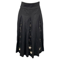 DRIES VAN NOTEN Size 4 Black Sequined Wool Blend Pleated Skirt