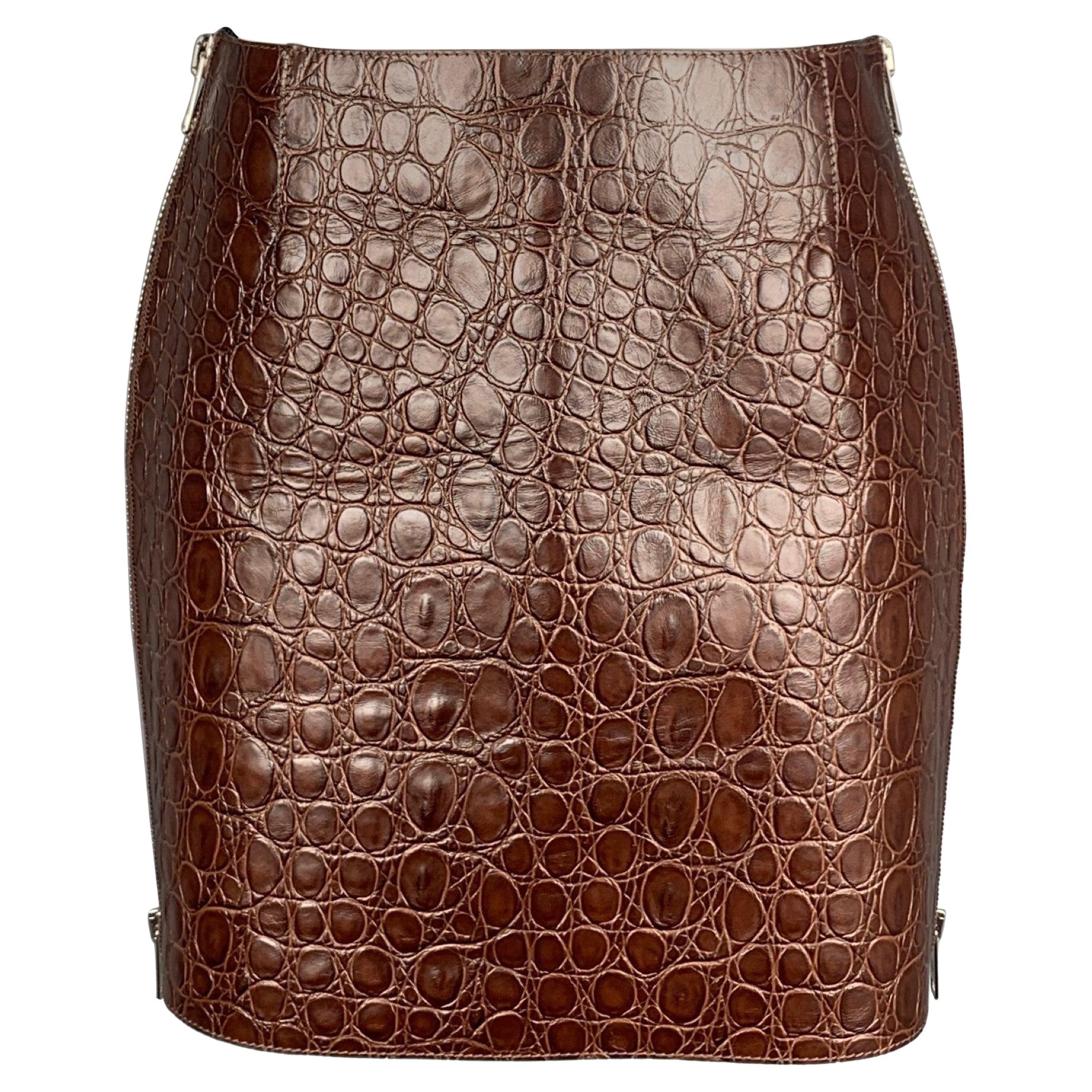 GIVENCHY SS 2021 Size 4 Brown Crocodile Effect Vintage Leather Mini Skirt For Sale