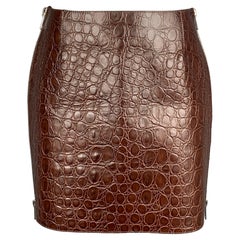 GIVENCHY SS 2021 Taille 4 Brown Crocodile Effect Vintage Leather Mini Skirt