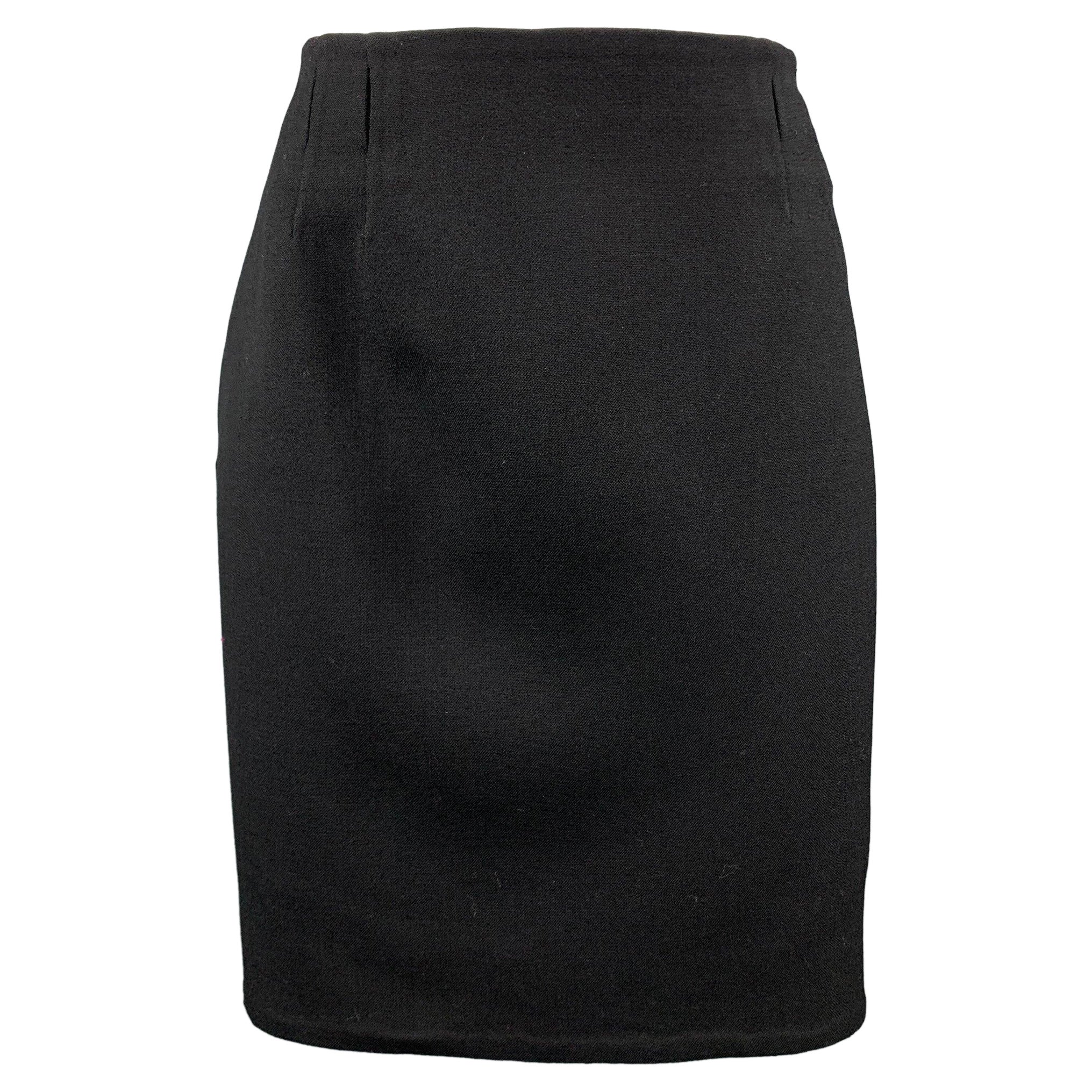 RALPH LAUREN COLLECTION Size 4 Black Twill Wool Blend Pencil Skirt For Sale