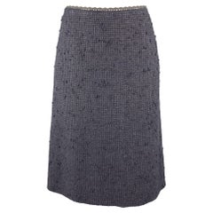 PRADA Taille 6 Navy Cotton Blend Textured Tweed Lace Trime A Line Skirt