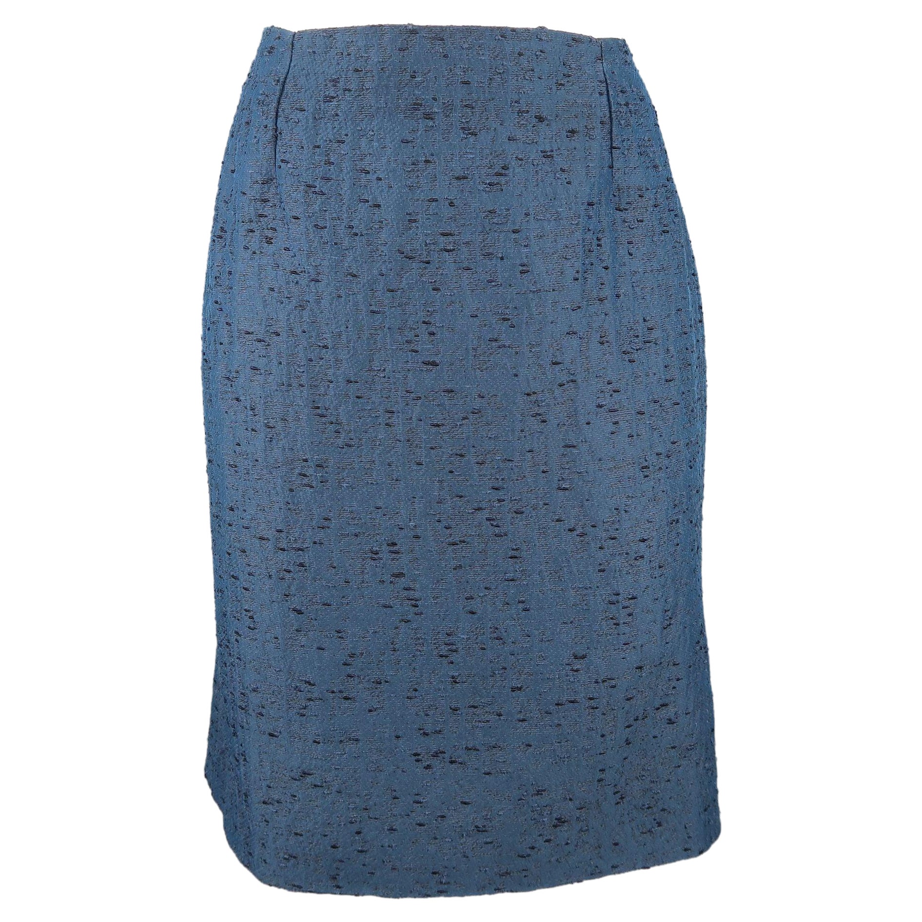 VALENTINO Size 6 Blue Textured Taffeta Pencil Skirt For Sale