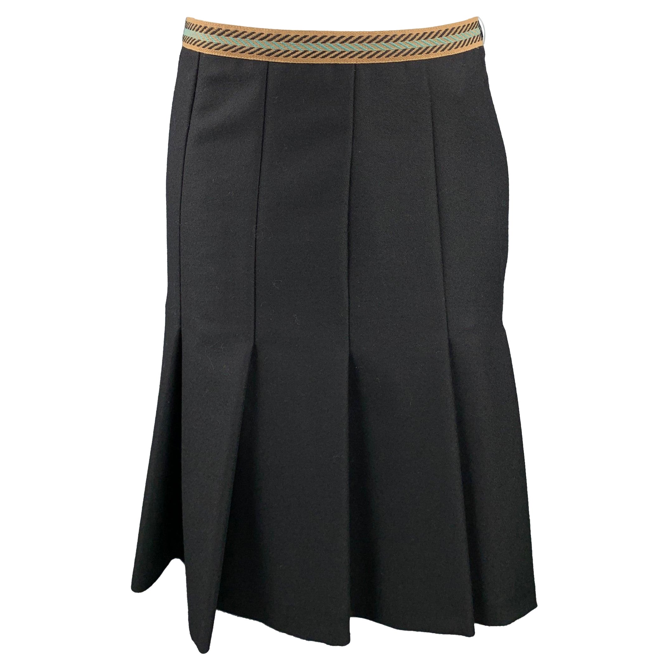 M MISSONI Size 6 Black Twill Wool Pleated A-Line Skirt