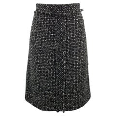 CAROLINA HERRERA Size 4 Black & Grey Boucle Textured Wool Blend Skirt