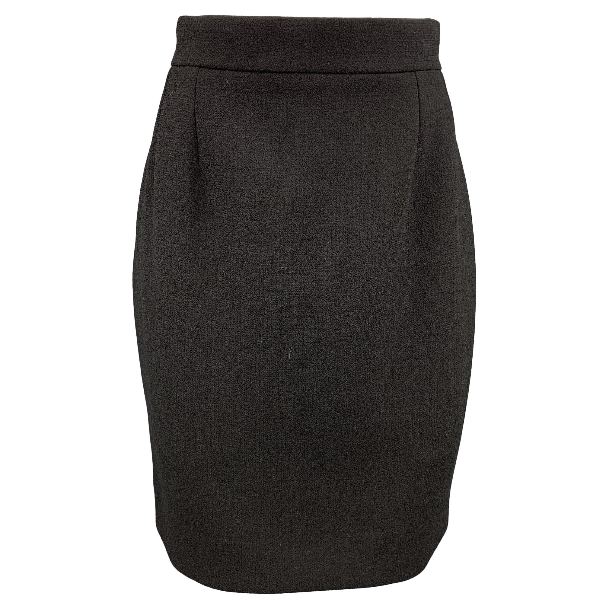 CHANEL Size 10 Black Crepe Wool Pencil Skirt For Sale