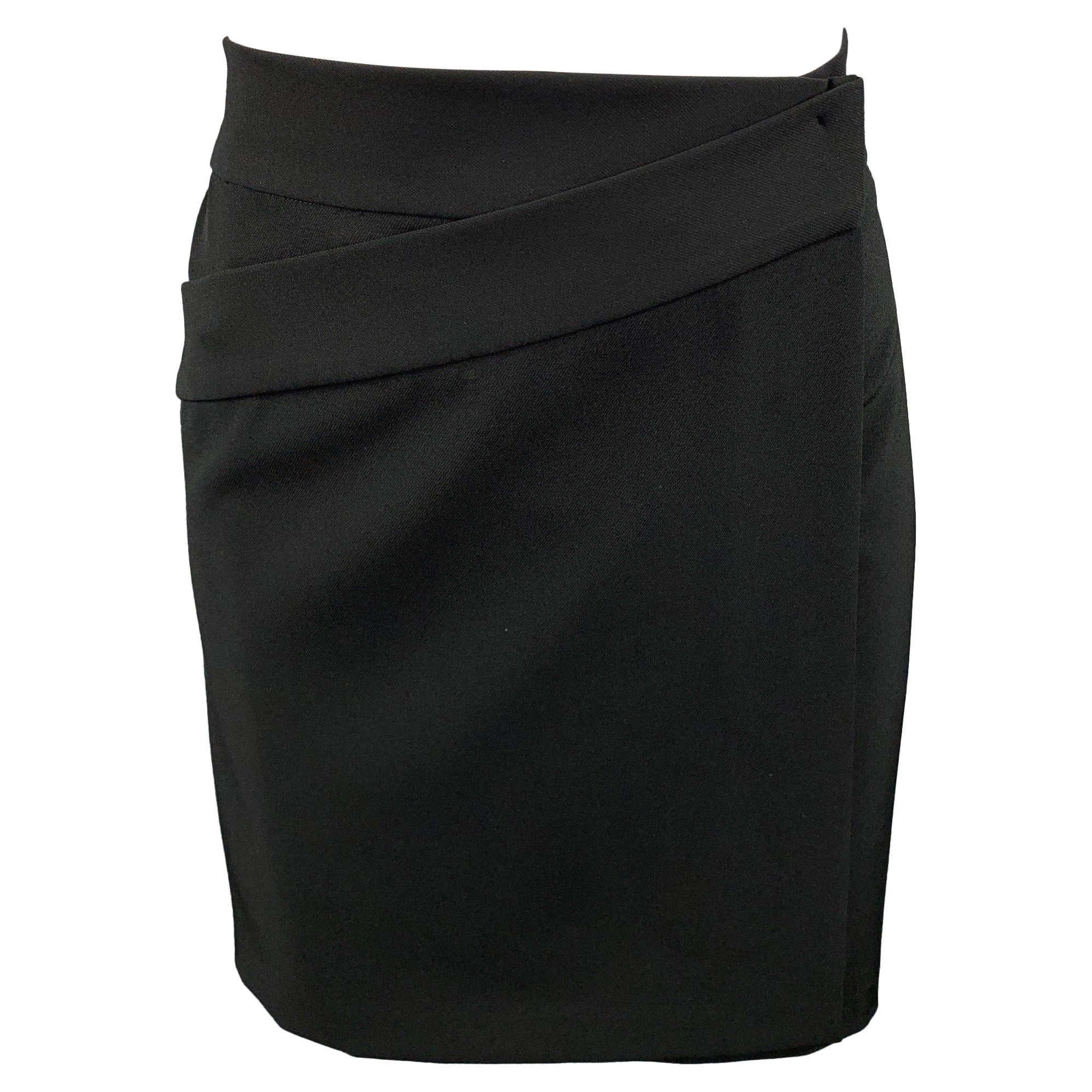 JIL SANDER Size 4 Black Twill Polyester A-Line Wrap Skirt For Sale