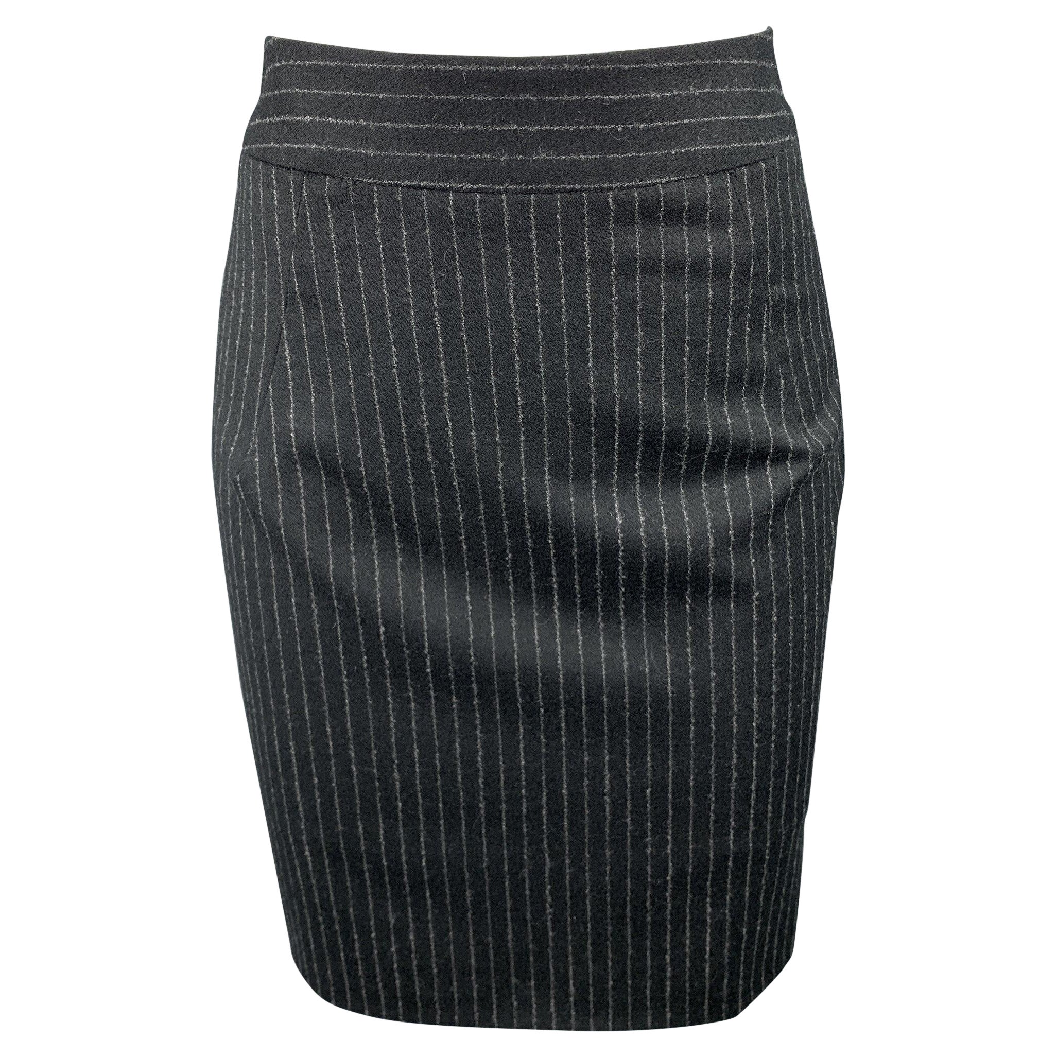 GIORGIO ARMANI Size 4 Black & Grey Pinstripe Pencil Skirt For Sale