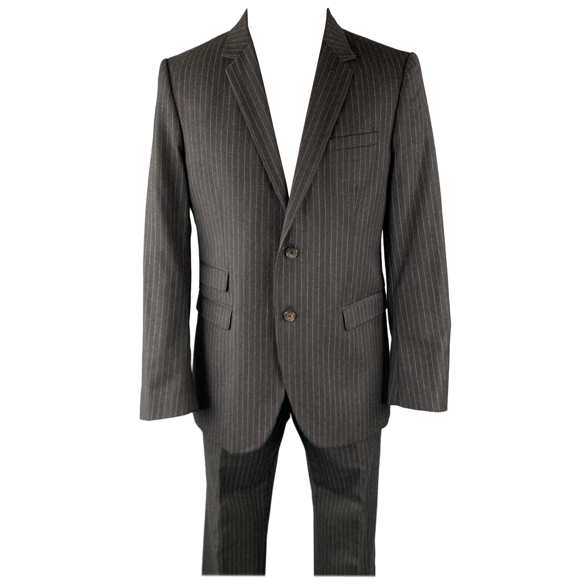 NEIL BARRETT Size 42 Regular Charcoal Stripe Wool Notch Lapel Suit For Sale