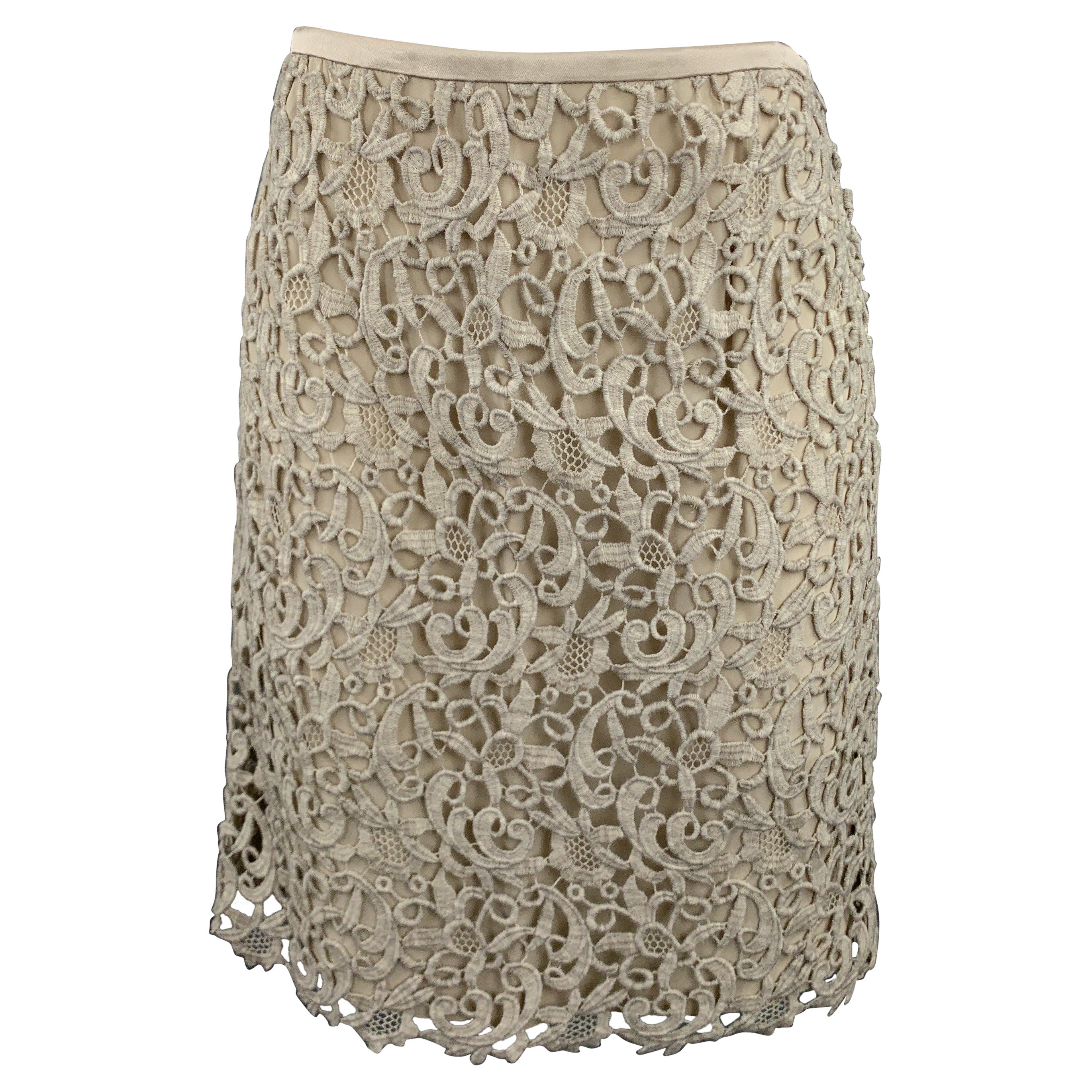 ESCADA Size 8 Taupe Wool Blend Lace A Line Skirt For Sale