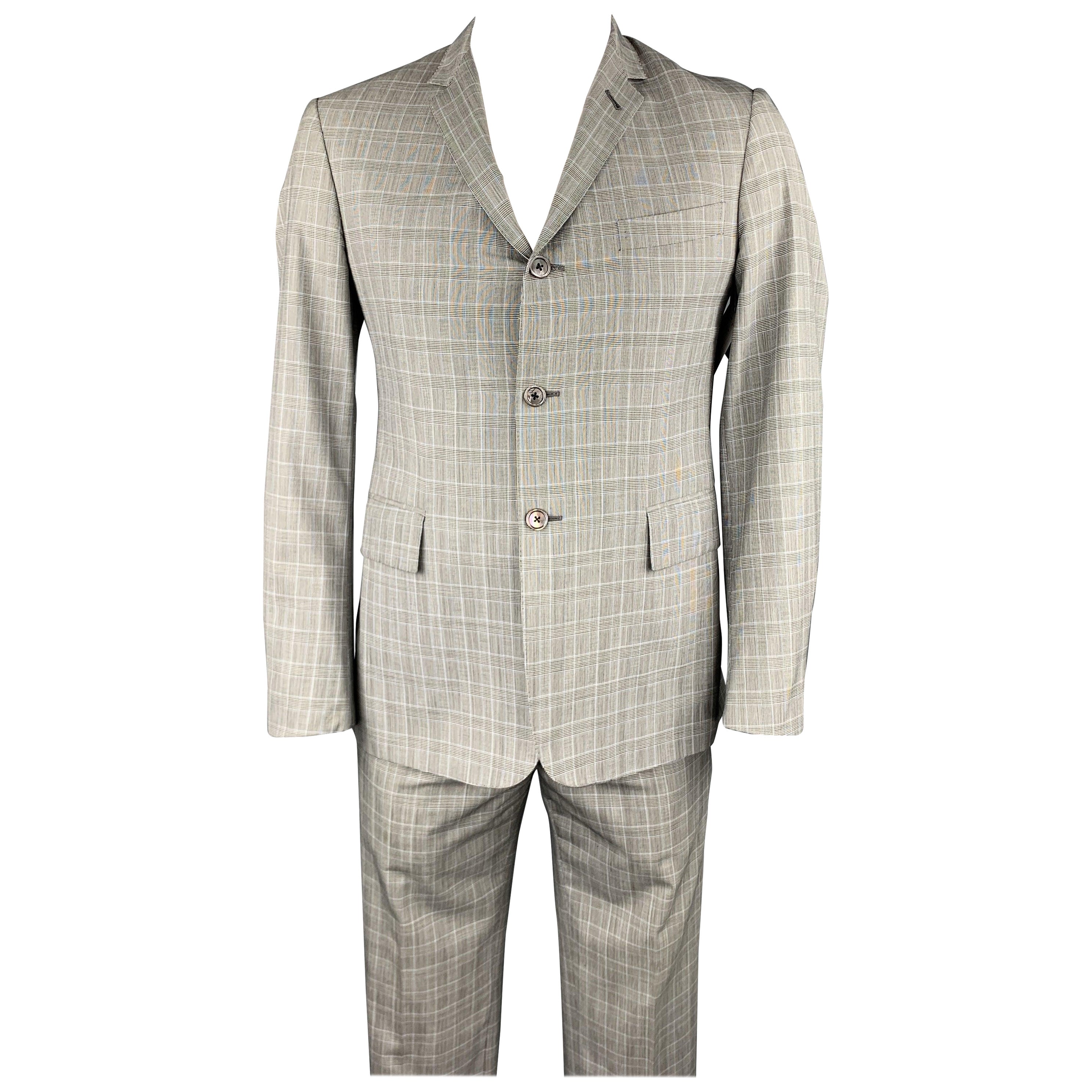 BLACK FLEECE Size 40 Grey Glenplaid Wool Notch Lapel Suit For Sale