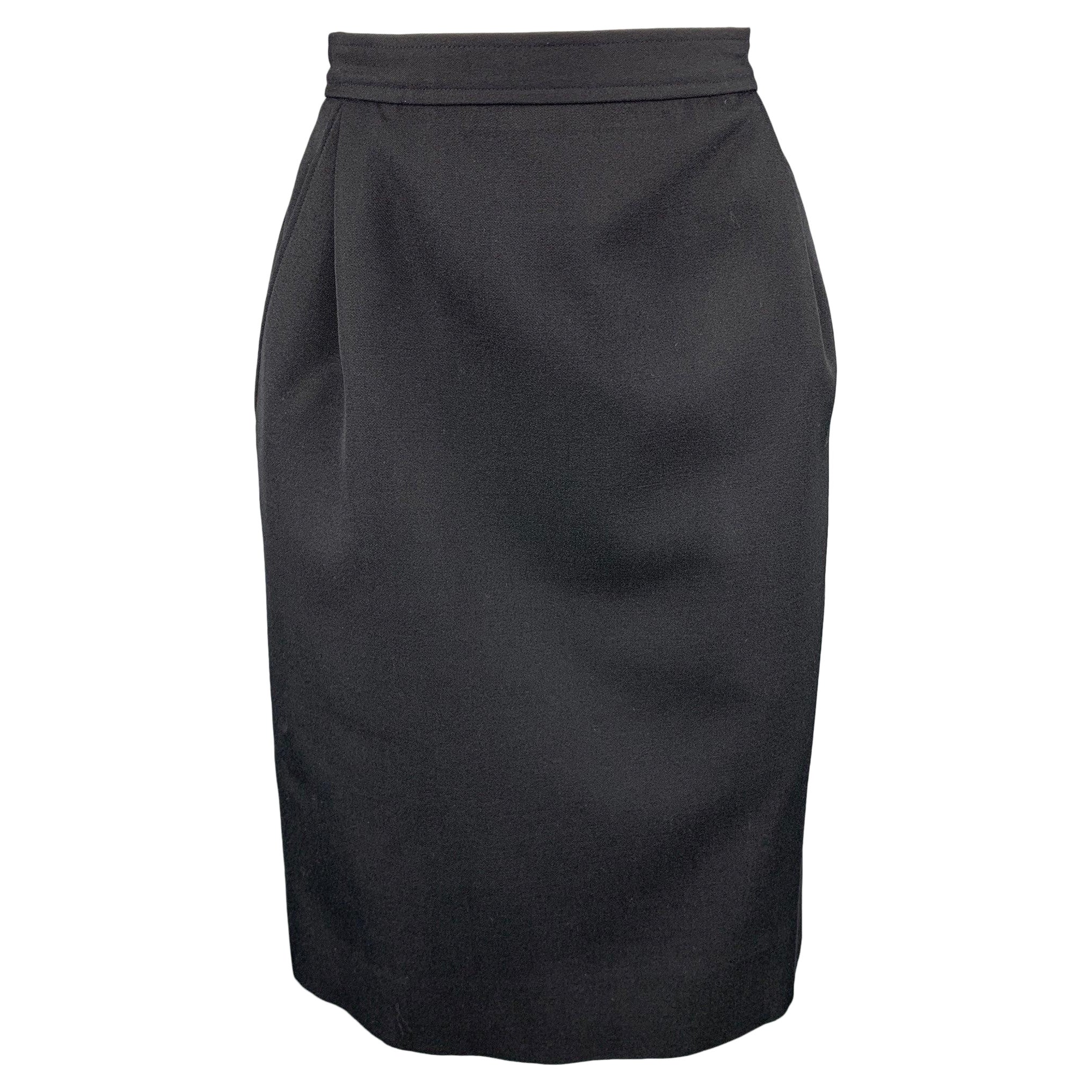 Vintage YVES SAINT LAURENT Rive Gauche Size 6 Navy Wool Pencil Skirt For Sale