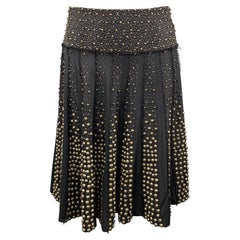 Used NAEEM KHAN Size 6 Black Gold Tone Metal Beaded Silk A Line Skirt