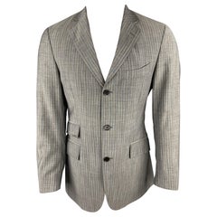 ETRO tailleur régulier gris à rayures en laine/mohair à revers clouté taille 38