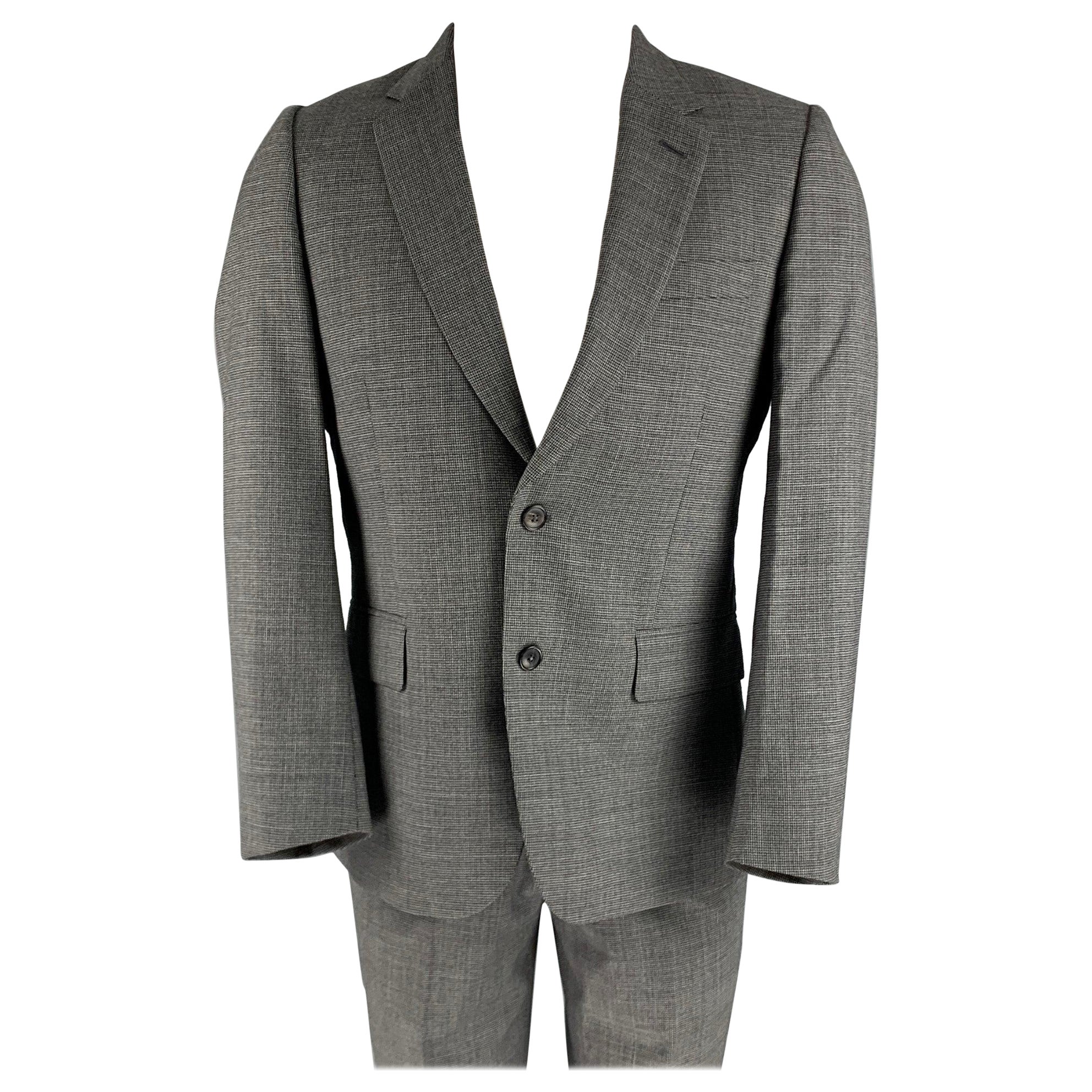 PAUL SMITH Chest Size 38 Grey Black Basketweave Wool Suit For Sale