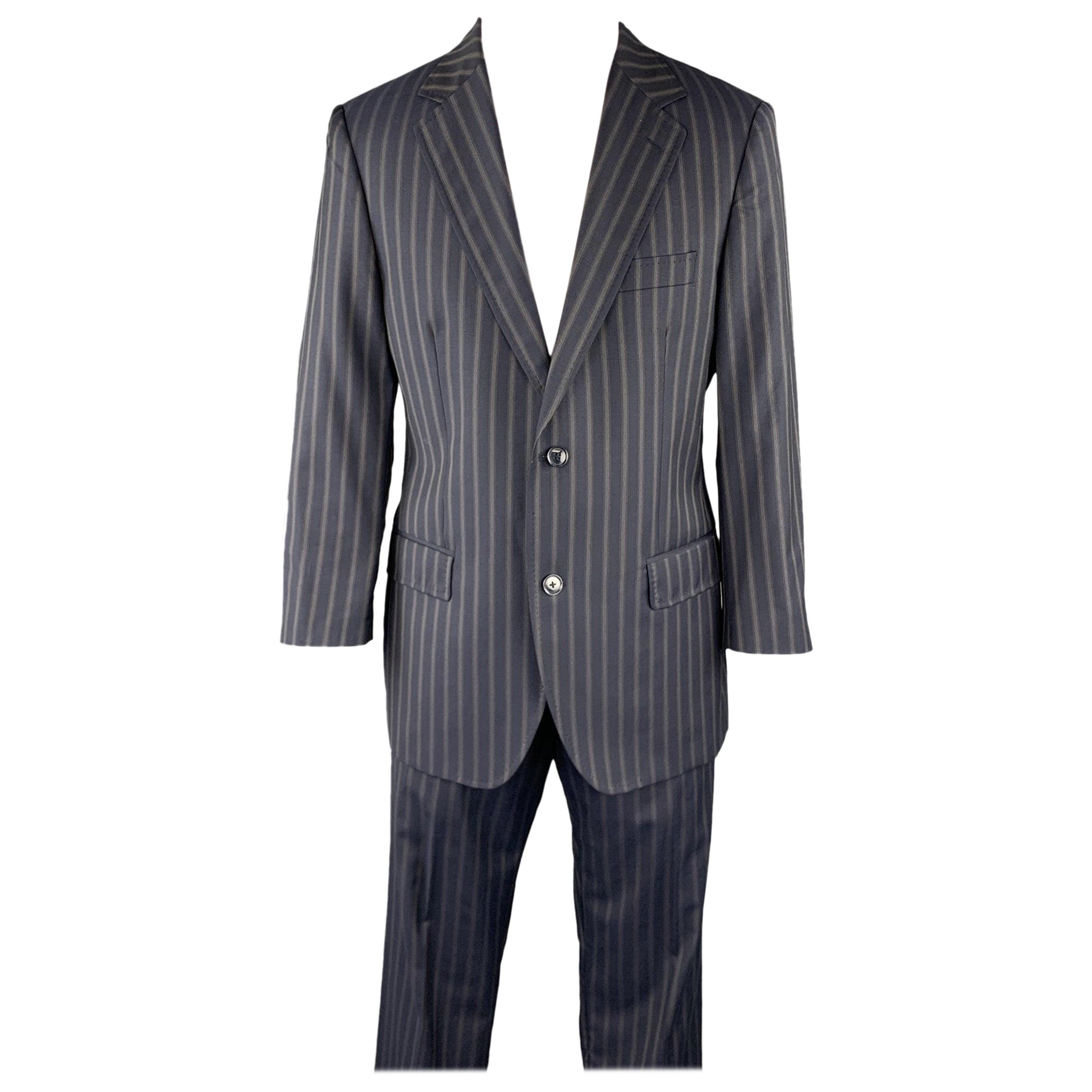 DOLCE & GABBANA 40 Regular Navy Stripe Wool Notch Lapel Suit For Sale